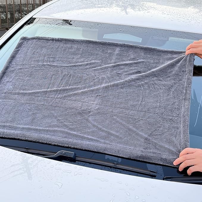 SHSCLY Microfiber Car Drying Towel Large Double Twist Pile 1200GSM Gray 35.5 x 24 Inches Pack of 1