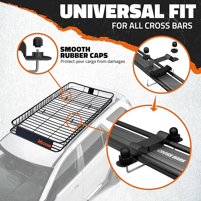 Mockins 90"x50"x6" XXL Heavy Duty Roof Rack Cargo Carrier for Top of Vehicle Storage | 250 Lbs. Cap Steel Car Roof Basket w/Straps | Weatherproof Rooftop Cargo Basket for SUV, RV, & Large Vehicles