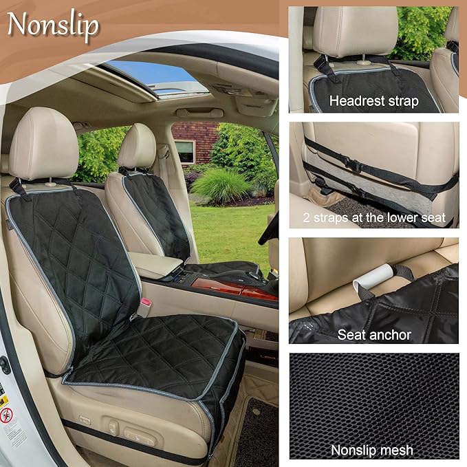 YESYEES Dog Front Seat Covers for Cars, 2 Pack Waterproof Bucket Seat Covers for Dogs with 4 Nonslip Straps, Long-Lasting Pet Car Seat Protector Universal Fit for Cars Trucks and SUVs (Black)