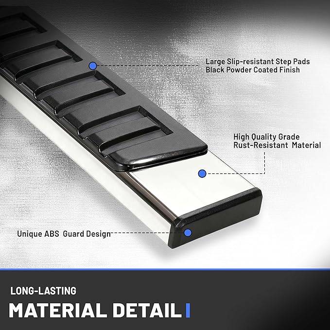 PZ 6" Running Boards for 2019-2025 Dodge Ram 1500 New Body Style Crew Cab Chrome Stainless Steel Side Steps Rails Nerf Bars(Only for 2019-2025 Ram 1500 New Body Style)