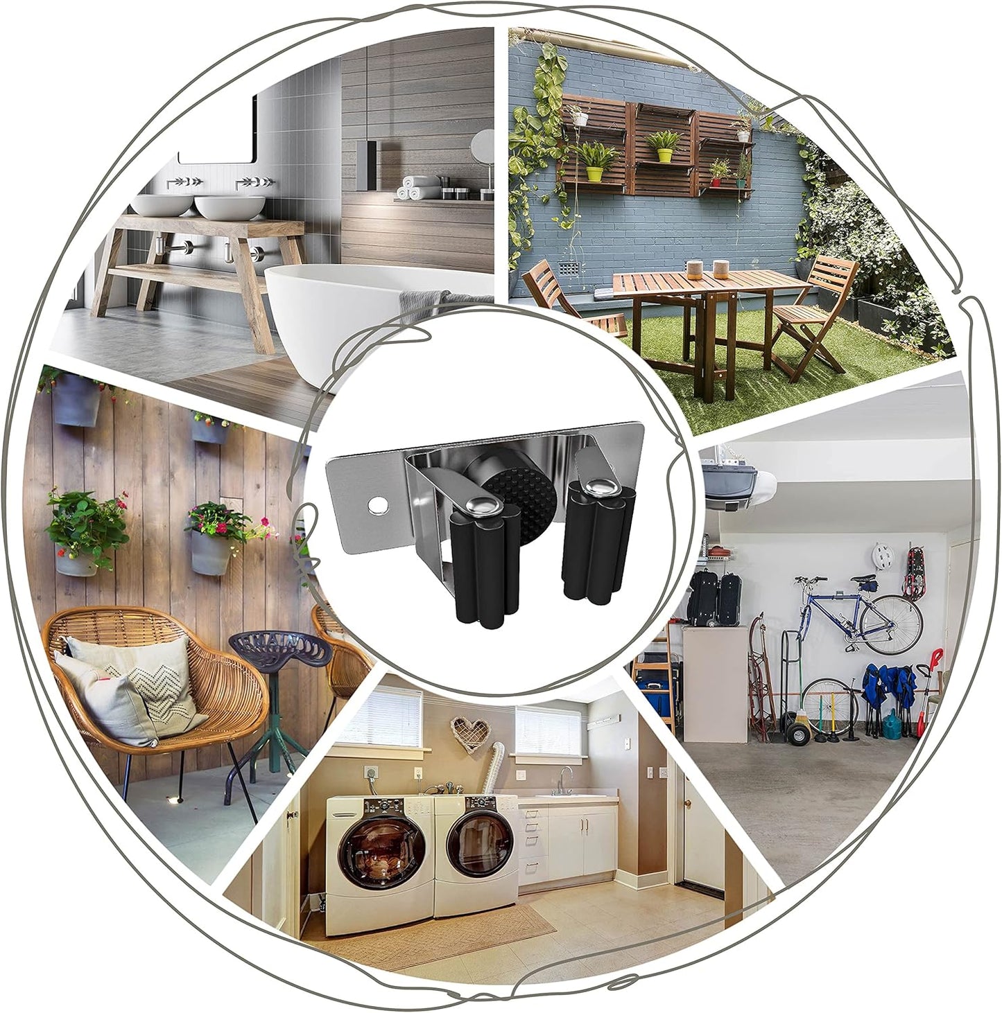 Self Adhesive Broom and Mop Holder Wall Mounted – SUS304 Stainless Steel 2-Slot Organizer with Anti-Slip Rubber Grips, 25lb Load, Adjustable for 0.6–1.4" Handles, Garage Kitchen Bathroom Use, 3 Pcs