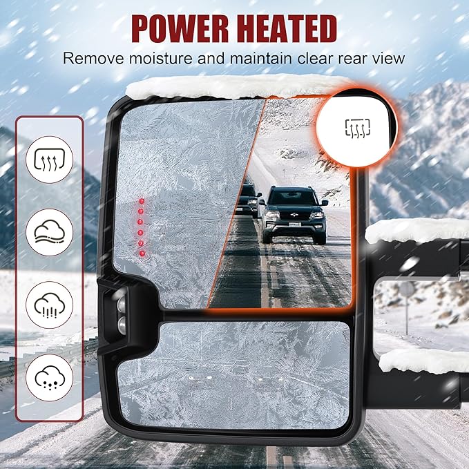 Tow Mirrors Compatible with 2007-2021 Tundra, 2008-2017 Sequoia, Extended Trailer Towing Side Mirrors with Blind Spot Monitoring, Sequential Switchback Turn Signal, Power Heated, Chrome