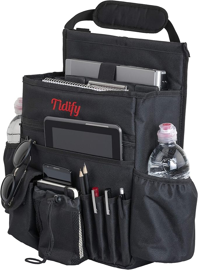 Tidify Back Seat Car Organizer with Dedicated Tablet and Laptop Storage Stabilizing Side Straps Soft Adjustable Shoulder Strap and Hardened Buckles Your Office Away from Office