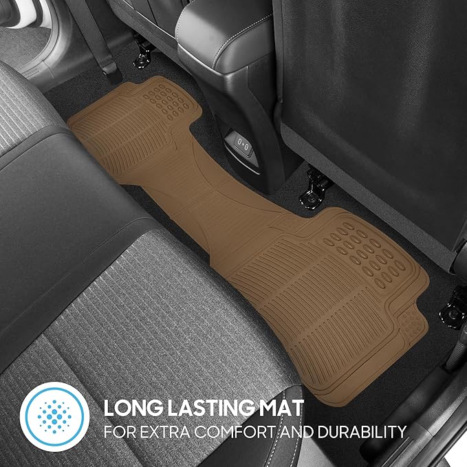 BDK ProLiner Floor Mats for Cars Trucks SUV, 3-Piece All-Weather Car Mats with Universal Fit Design, Durable Car Floor Mats with Capture Ridges, Waterproof Rubber Floor Mats for Cars (Beige)