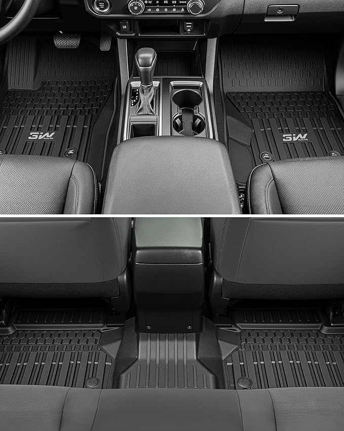 3W Floor Mats Fit for Toyota Tacoma Hybrid 2024 2025 2026, TPE All Weather Custom Fit Floor Liner for Tacoma Accessories 1st and 2nd Row Full Set Car Mats Easy Clean, Black(Only for Hybrid)