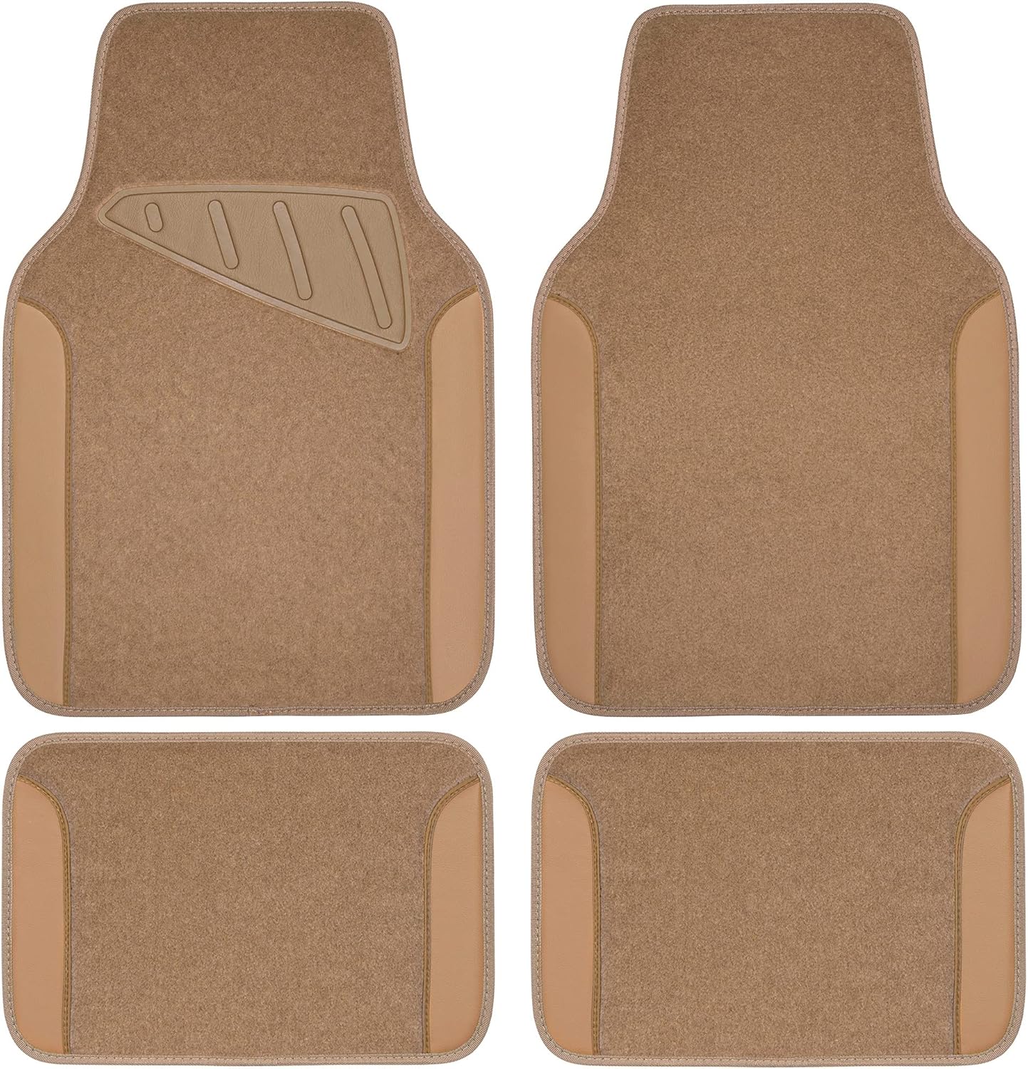 CAR PASS Beige Leather & Waterproof Car Carpet Floor Mats, Universal Car Mats Fit for SUV,Vans,sedans, Trucks,Set of 4pcs Car Carpet with Anti-Slip nibbs Driver Heel Pad (All Beige)