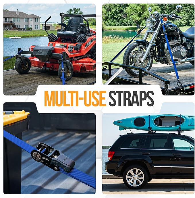 FORTEM Ratchet Straps, Tie Down Strap Set 2300lb Break Strength, 4 Pack 15ft x 1in, 4 Soft Loops, Moving Straps Tie Downs, Cargo Cam Buckles for Trucks, Carry Bag, for Men