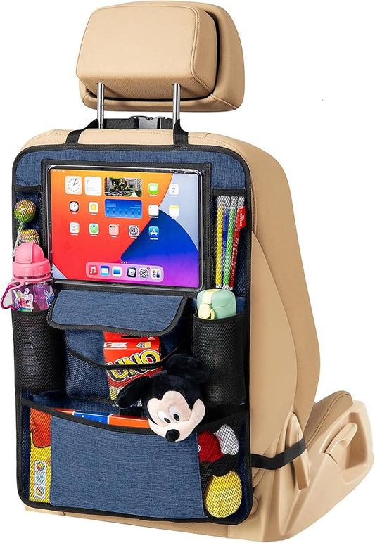 Helteko Car Seat Organizer, Ultra Version Kids Backseat Car Organizers and Storage, Waterproof Back Seat Protector Kick Mats with Tablet Holder 12" Car Accessories Interior, Ocean Blue 1 Pack