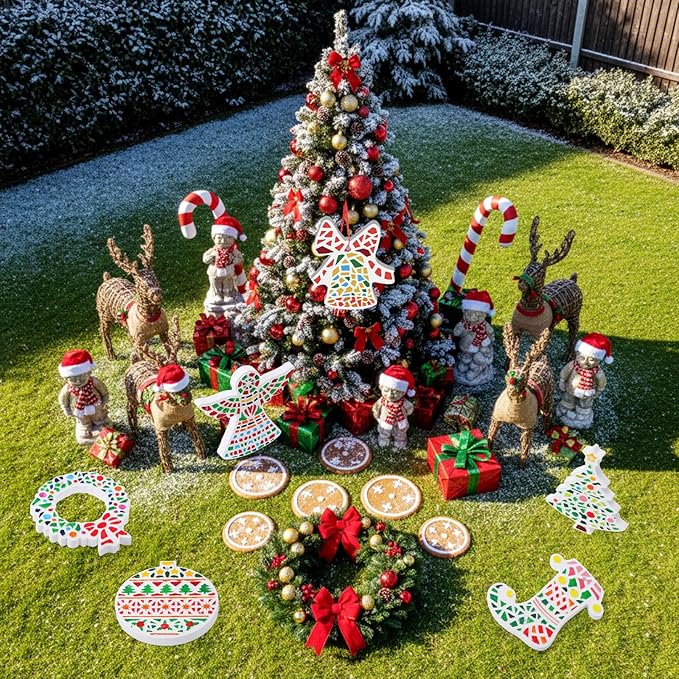 Gersoniel 6 Pack Christmas Ceramic Ornaments Painting Crafts Adult Unpainted Christmas Stepping Stone Kit Ready to Paint Mosaic Ceramic Figurines with Paints Brushes DIY Hanging for Holiday Xmas Tree