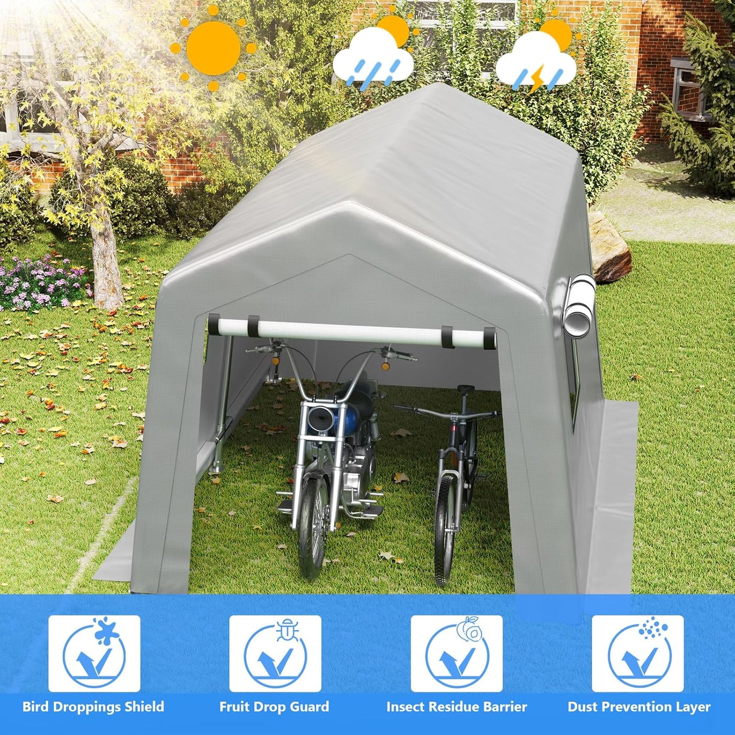 8x10 ft Carport Heavy Duty Tent with Roll-up Windows, Portable Garage with Galvanized Steel Tubes, Car Canopy All-Season Tarp for Car Boat Truck Motorcycle