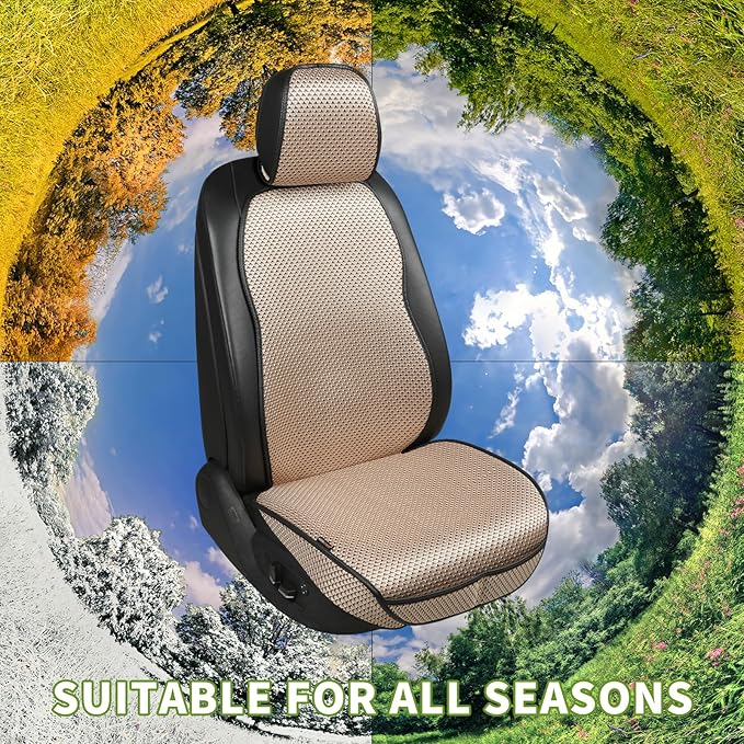 Auto Newer Car Seat Cover,Breathable Front Car Seat Cushion,Comfortable Car Seat Protector,Anti-Slip and Full Wrap Driver Car Seat Protector with Storage Pocket,Universal All Seasons(Beige,1PCS)