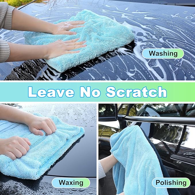 JOYMOOP Microfiber Towels for Cars, 3 Pack 35.4" x 23.6" Car Drying Towel, Blue Reusable Car Towel, Quick Drying Car Microfiber Cleaning Cloth for RVs, SUVs, Trucks