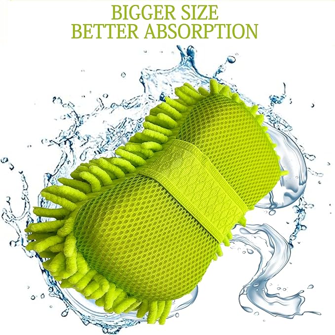 Microfiber Car Wash Sponge-Non-Scratch Wash Mitt-Two Sided Chenille Microfiber Washing Sponge-Mitt for Cars, Trucks, SUVs, Boats(2 Pack Green)