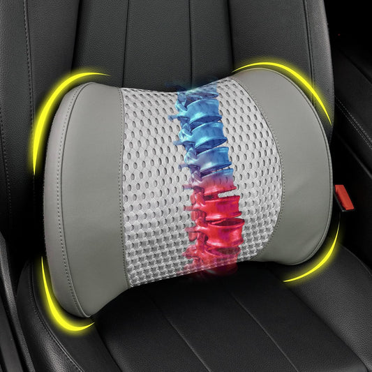 Memory Foam Lumbar Support Cushion Relieves Lower Back Pain for Car, Office Chair, and Wheelchair Use, 4D Mesh Cover, Gray