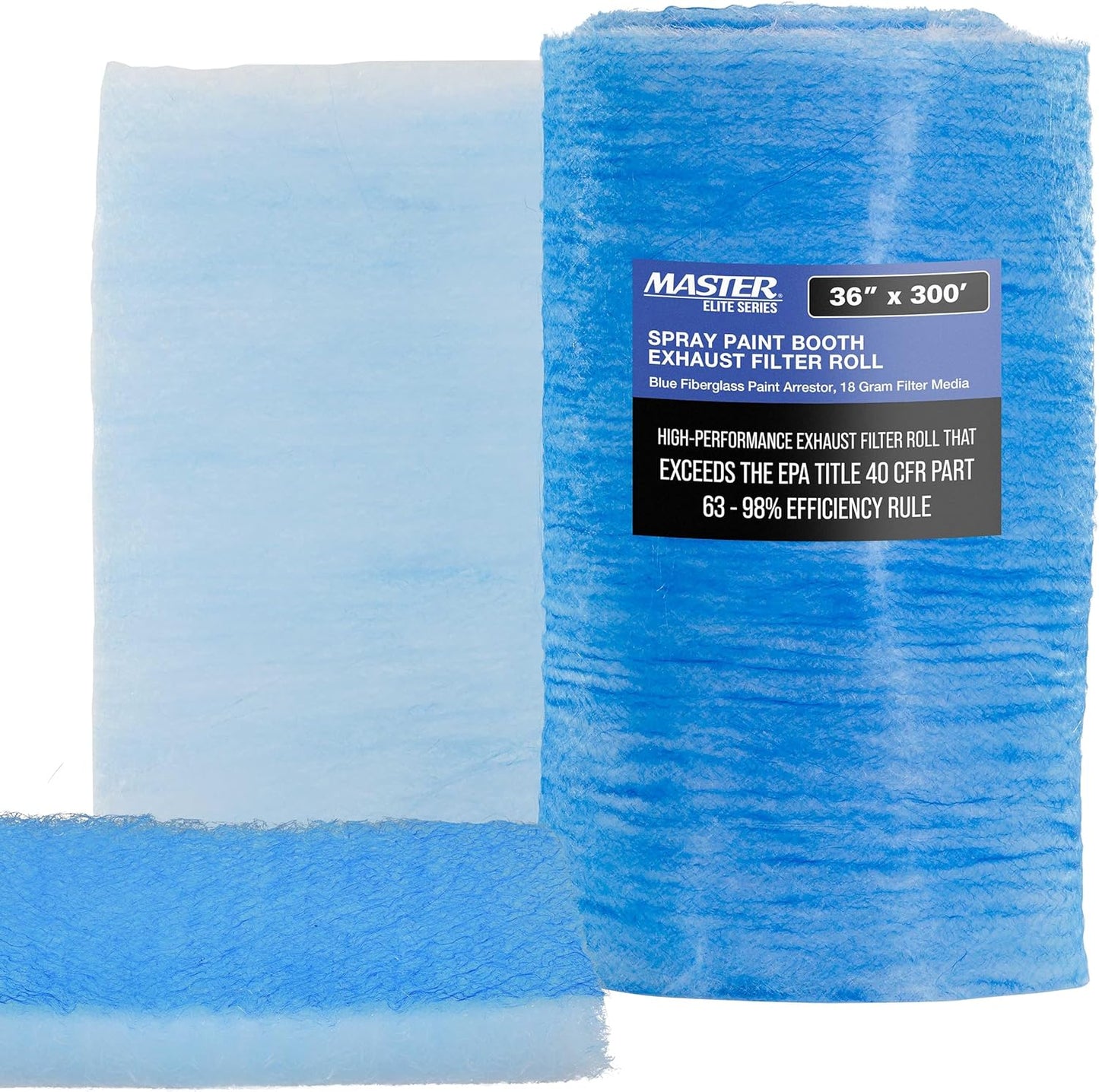 Master Elite Premium Paint Spray Booth Exhaust Filter Roll, 36" x 300' - 18 Gram Heavy-Duty Fiberglass Paint Arrestor - Captures Traps Overspray Particles in Auto Car Autobody Refinish Booths