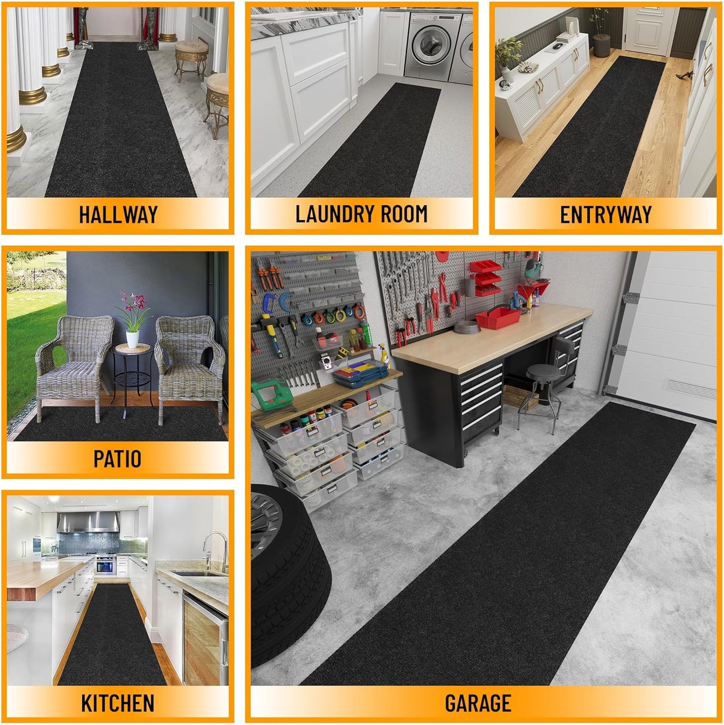 Ottomanson 2'7" x 19' Hallway Runner with Scraper Pile - Extra Durable Non-Slip Rug Mat for Indoor & Outdoor Use - Ideal for Kitchen, Entryway & Garage - High-Traffic Carpet, Black