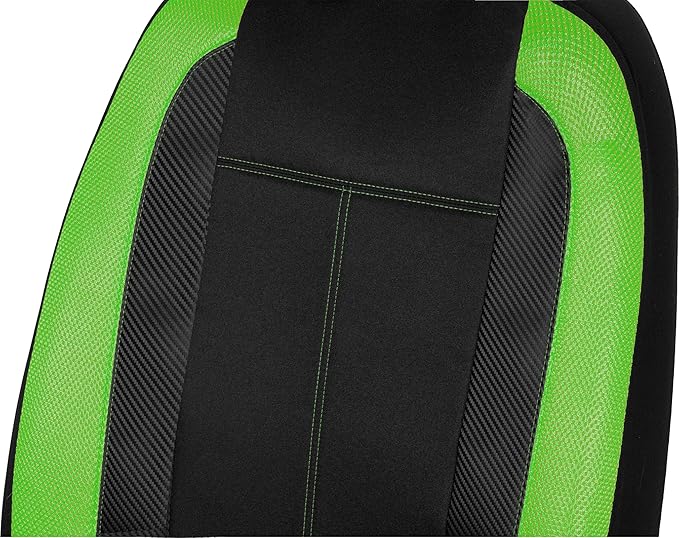 PIC AUTO Low Back Front Car Seat Covers - Sports Carbon Fiber Mesh Design, Two Front Set, Airbag Compatible, Universal Fit for Most Cars (Green)