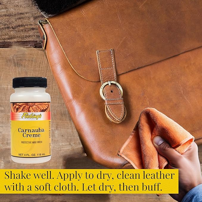 Fiebing's Carnauba Wax (4 oz) - Protective Leather Wax Creme Resists Fingerprints & Scuff Marks - Flexible, High Gloss Top Coat Finish to Restore Smooth Leathercraft, Car Seat, Boot, Shoe, Purse