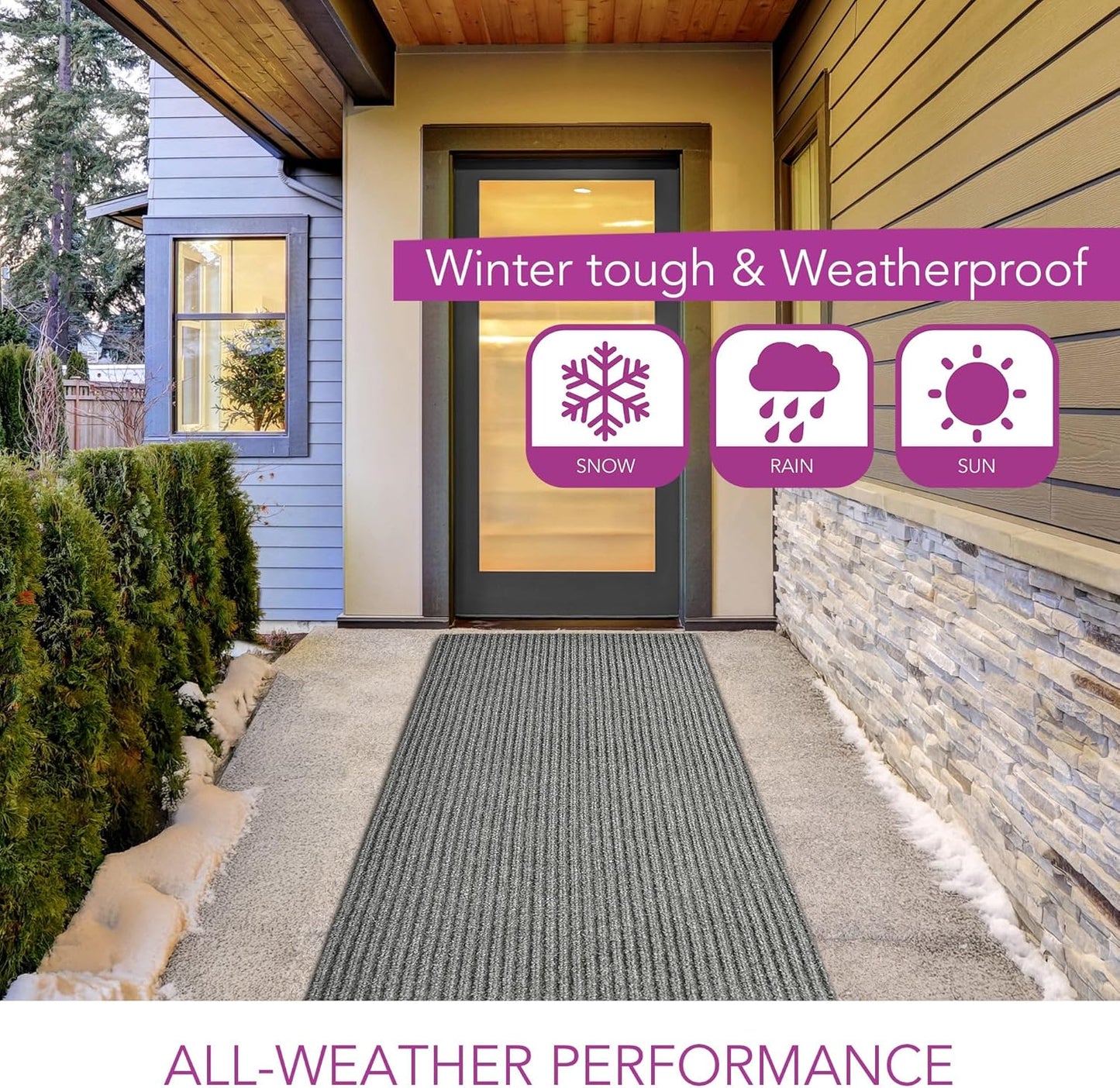 iCustomRug Spartan Weather Warrior Indoor/Outdoor Utility Ribbed Carpet Runner with Non-Slip Thermoplastic Rubber Backing, 3ft X 56ft in Grey