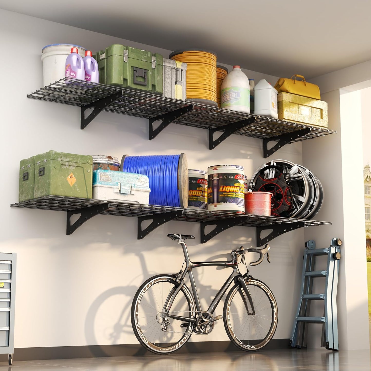 2-Pack Garage Wall Shelving, 2x6ft Walls Shelf Storage Rack, Sturdy Walls Shelves for 1200 LBS, Black, Heavy Duty Garage Shelving Wall Mounted for Storeroom, Kitchens and Basement, 70.86" x 23.6"
