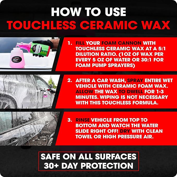 Swift Touchless Ceramic Foamable Wax (32 Oz) – Spray On/Rinse Off For High-Gloss, Hydrophobic Protective Layer | For Foam Cannon & Foam Pump Sprayer After Car Wash | Wax Cars, Trucks, RV’s & More!
