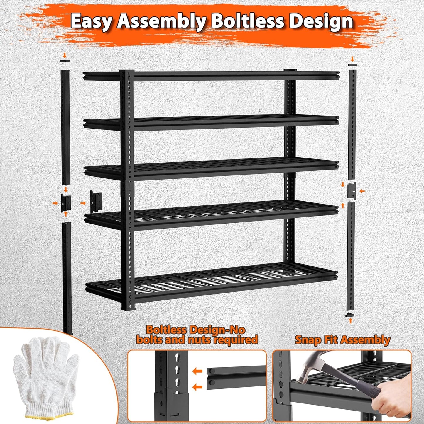 Storage Shelves Heavy Duty, 4 PCS 48" L x 18" W x 72" H Garage Wire Shelving Unit Loads 2800LBS, 5-tier Adjustable Metal Industrial Utility Shelf Rack for Kitchen, Laundry Room, Warehouse, Basement