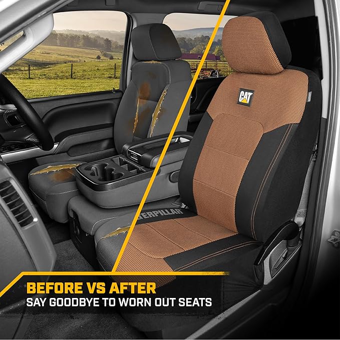 Cat® MeshFlex Automotive Seat Covers for Cars Trucks and SUVs (Set of 2) – Beige Car Seat Covers for Front Seats, Truck Seat Protectors with Comfortable Mesh Back, Auto Interior Covers