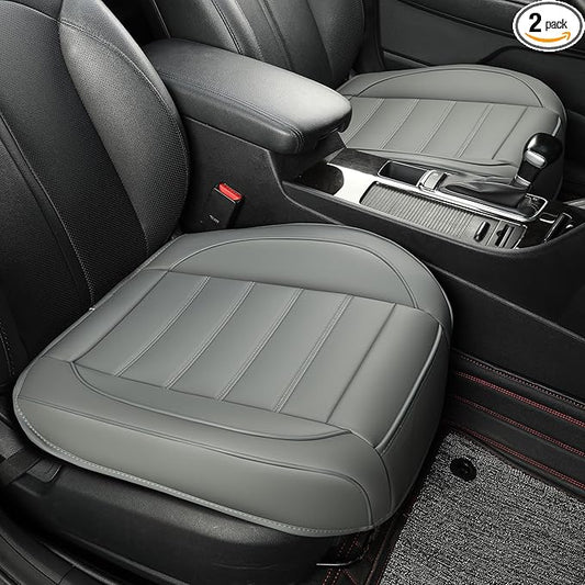 2 Pack Leather Front Car Seat Covers,Bottom Seat Covers for Cars,Driver Car Seat Cover,Luxury Seat Protectors,Waterproof,Anti-Slip,Full Wrap,for Most Vehicles,Sedan,Truck,SUV(Grey)