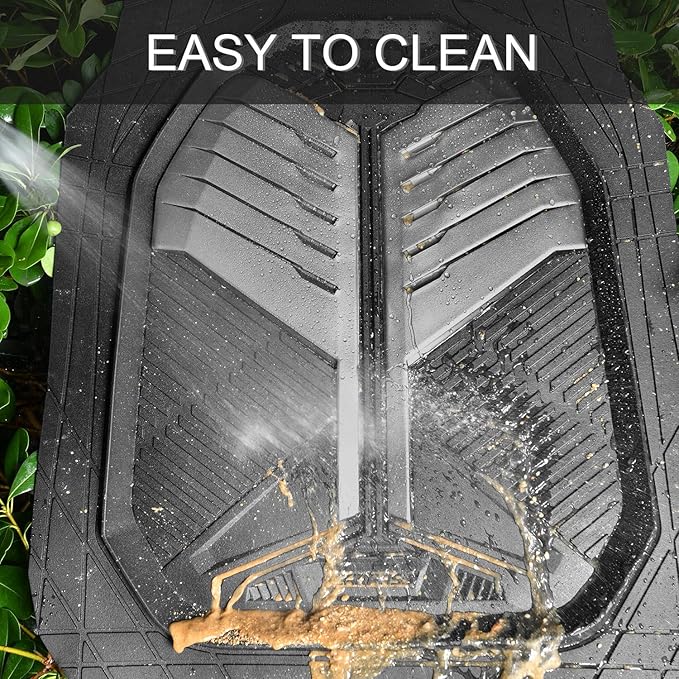 CAR PASS Heavy Duty Rubber Car Mats, Deep-Dish Car Floor Mats All Weather, Universal Two-Tone Trim-to-Fit for SUVs Trucks Sedans, Waterproof Anti-Slip, 3 Pieces V12 Black & Metallic Gray