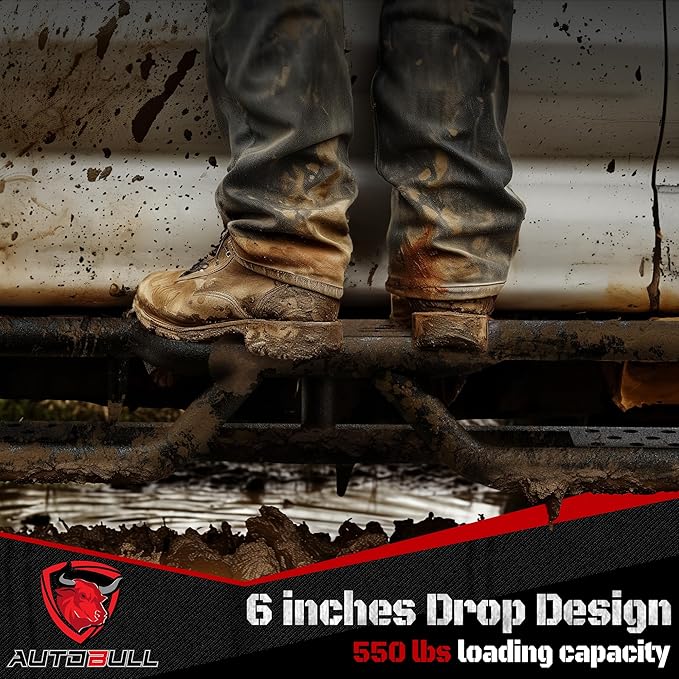 Quad Cab Running Boards Compatible with 2009-2018 Dodge Ram 1500, 2019-2024 Classic 1500, 2010-2024 Ram 2500 3500, 6" 2-Stairs Side Step Rails Coated Black Carbon Steel Nerf Bars