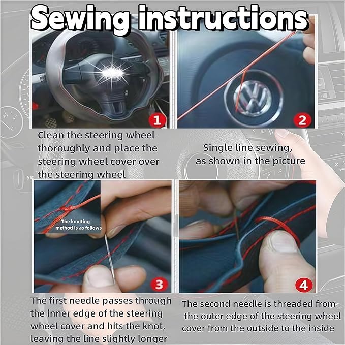 DEEYOTA Car Steering Wheel Cover Universal Fit Round Stitch Steering Wheel Wrap Thin PU Leather Steering Wheel Cover Sewn on 15" Car Wheel (Black)