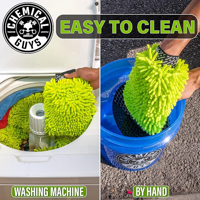 Chemical Guys Chenille Premium Scratch-Free Microfiber Wash Mitt - Lime Green, Ultra-Soft Car Wash Glove for Swirl-Free Finish, Safe for Cars, Trucks, SUVs, Motorcycles, and More