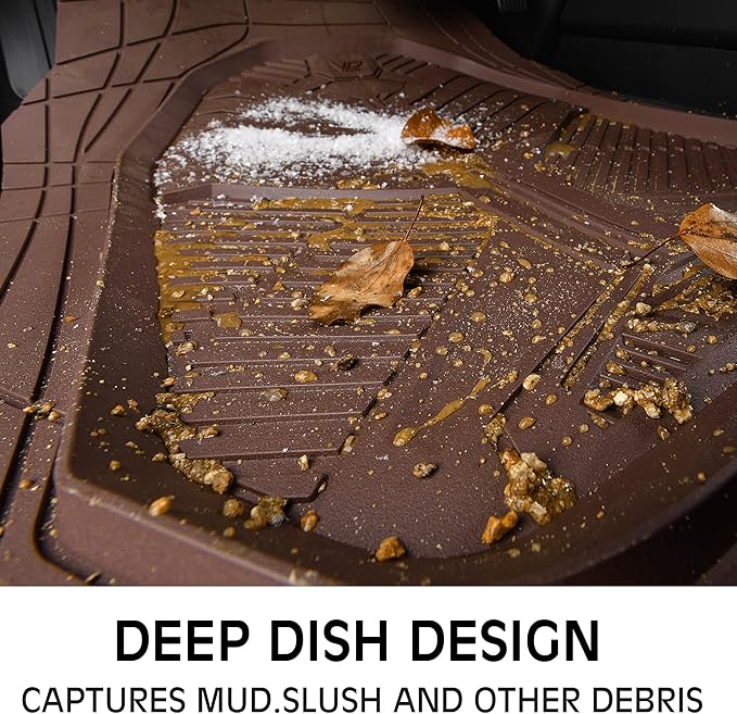 CAR PASS Heavy Duty Rubber Car Mats, Deep-Dish Odorless Car Floor Mats All Weather, Trim-to-Fit for SUVs Trucks Sedans, Waterproof Anti-Slip, 3 Pieces V12 Brown