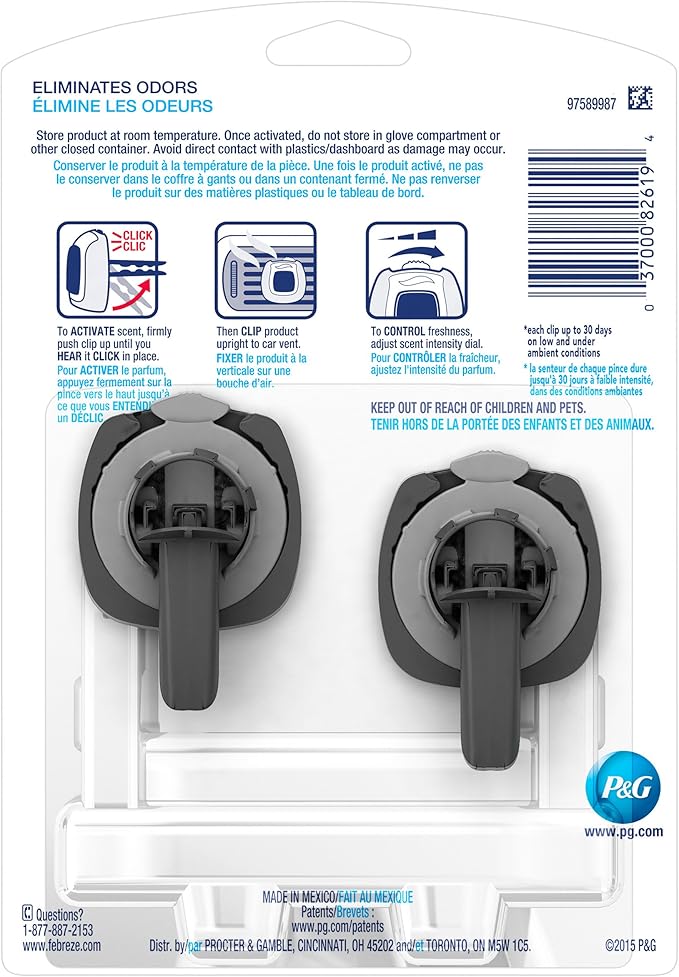 Febreze Air Freshener, Car Vent Clip Air Freshener, New Car Air Freshener, 2-Count (Pack of 8)