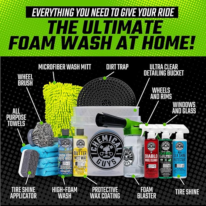 Chemical Guys Car Wash Kit 14-Pc Arsenal Builder - With Foam Blaster, Wash Bucket, Towels, Applicators, and 16 oz Soaps, Waxes, and Cleaners - Complete Auto Detailing Gift Set, Works with Garden Hose