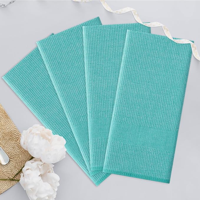 Homaxy Premium Kitchen Towels(18”x 28”, 12 Pack), Large Cotton Kitchen Hand Towels, Flat and Terry Dish Towels, 380 GSM Highly Absorbent Tea Towel Set with Hanging Loop, Teal