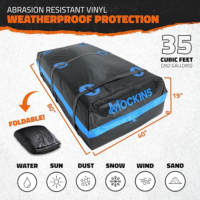 Mockins XL 84"x39"x6" Extendable Roof Rack Cargo Carrier & 35 CuFt Waterproof Cargo Bag for Top of Car | 3 Length Sizes: 40", 63", 84" Luggage Rack for SUV Car & Truck with Roof Basket Accessories