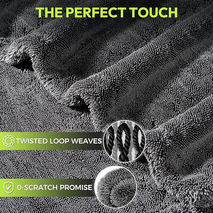 AutoManiacs Drying Towel for Car Detailing, 1500 GSM Ultra Super Absorbent, 24"x36" XL Soft Microfiber Towels for Cars, Twisted-Loop & Streak Free Microfiber Towels for Cars, Trucks, SUVs