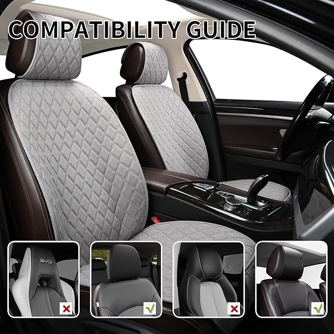 ENOGE Front Car Seat Covers, Linen Car Seat Cover, Driver Seat Protector with Soft & Breathable Cloth Fabric for All Seasons Universal Fits Most Automotive, Van, SUV, Truck (Gray, 2 Front)