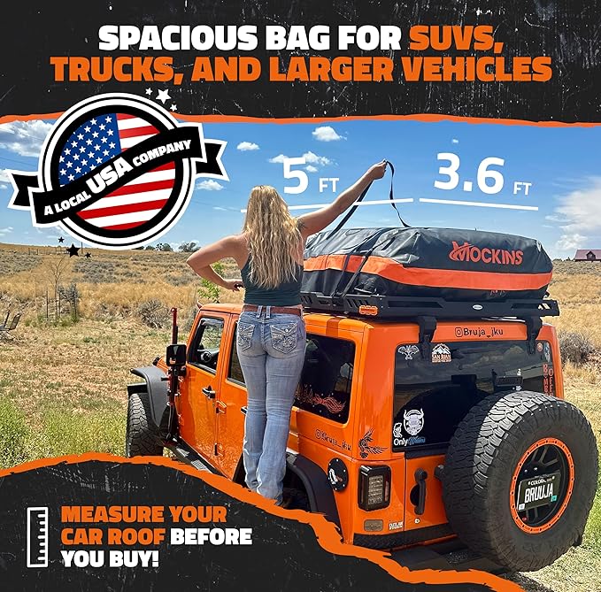 Mockins 30 Cu.Ft. All-Weather Rooftop Cargo Carrier Bag | 60"x43"x20" Soft-Shell Vinyl Car Top Carrier Without Roof Rack | Roof Cargo Bag for Top of Car, SUV, Truck & Large Vehicles w/Accessories