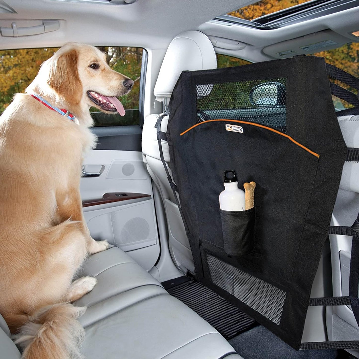 Kurgo Backseat Dog Barrier for Cars & SUV, Automotive Pet Barrier, Backseat Barrier for Dogs, Reduce Distractions While Driving, Mesh Opening, Easy Installation, Storage Pockets, Universal Fit