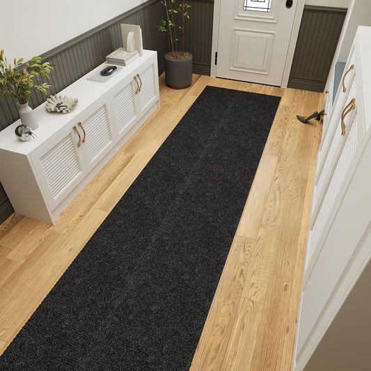 Ottomanson 2'7" x 43' Hallway Runner with Scraper Pile - Extra Durable Non-Slip Rug Mat for Indoor & Outdoor Use - Ideal for Kitchen, Entryway & Garage - High-Traffic Carpet, Black
