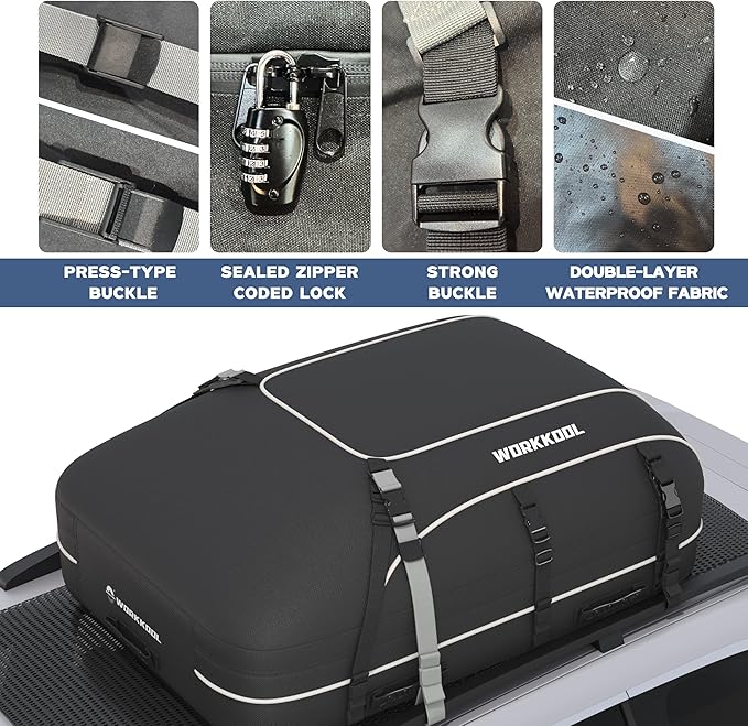Rooftop Cargo Carrier Vehicle Soft-Shell Carriers, Heavy Duty Car Roof Bag Waterproof Without Rack, Car Topper Luggage Carrier-with 6 Hooks,Mat&Coded Lock(15 Cuft)