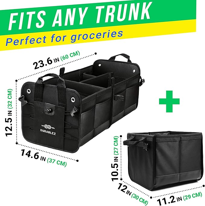 Large Car Trunk Organizer for SUV - Trunk Storage - Modular Configurable Detachable Collapsible - Minivan Truck Sedan Van - 3 Compartment XLL, Blacк