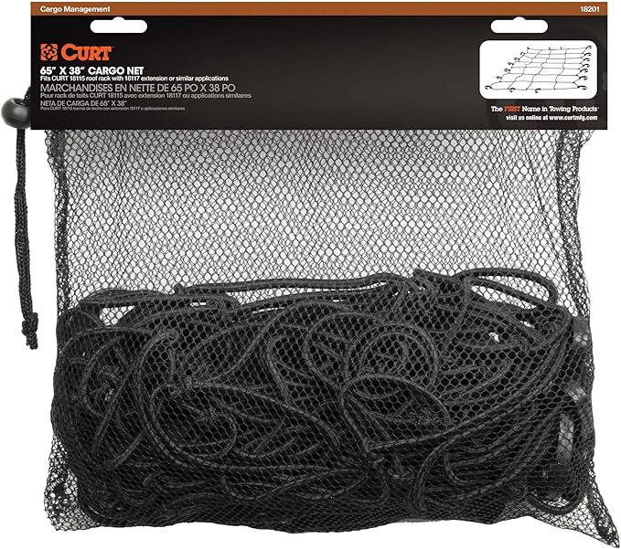 CURT 18201 65 x 38-Inch Elastic Cargo Net with Hooks for Roof Basket