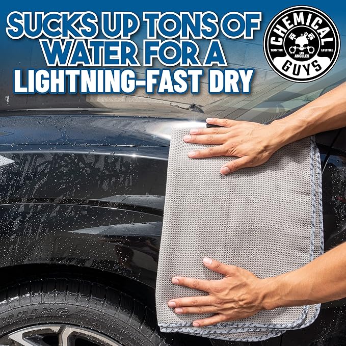 Chemical Guys Waffle Weave Gray Matter Microfiber Drying Towel - 25" x 36", 70/30 Blend with Silk Edging for Scratch-Free Car Drying, Ultra Absorbent and Safe for All Surfaces