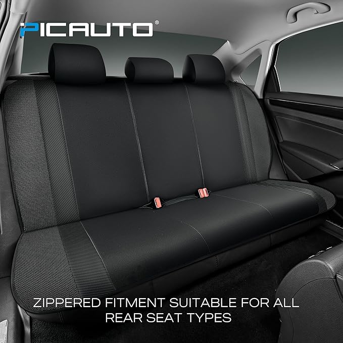 PIC AUTO Car Seat Covers, High-Back Full Set Automotive Seat Covers, Front and Rear Bench - Sports Carbon Fiber Mesh Design, Universal Fit for Most Cars, SUVs, Trucks, Airbag Compatible (Black)