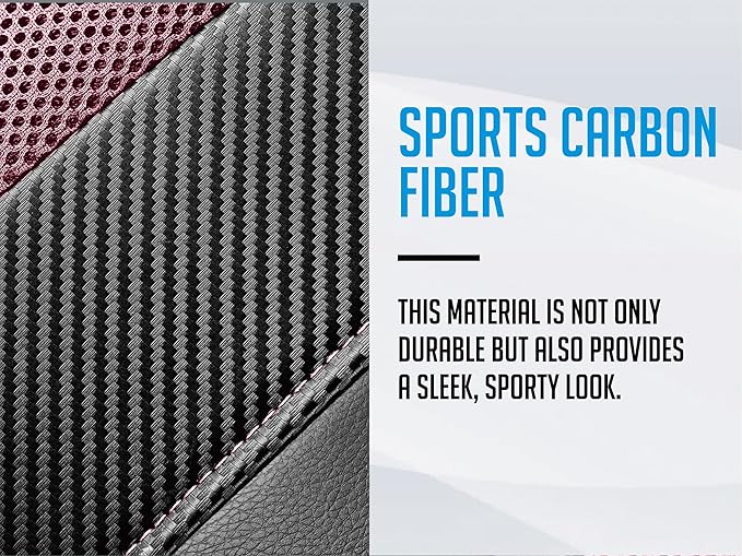 PIC AUTO Leather Car Seat Covers, Sports Carbon Fiber & Mesh Design, High-Back Two Front Set, Waterproof Automotive Seat Covers, Airbag Compatible, Universal Fit for Most Cars (Black & Pink)