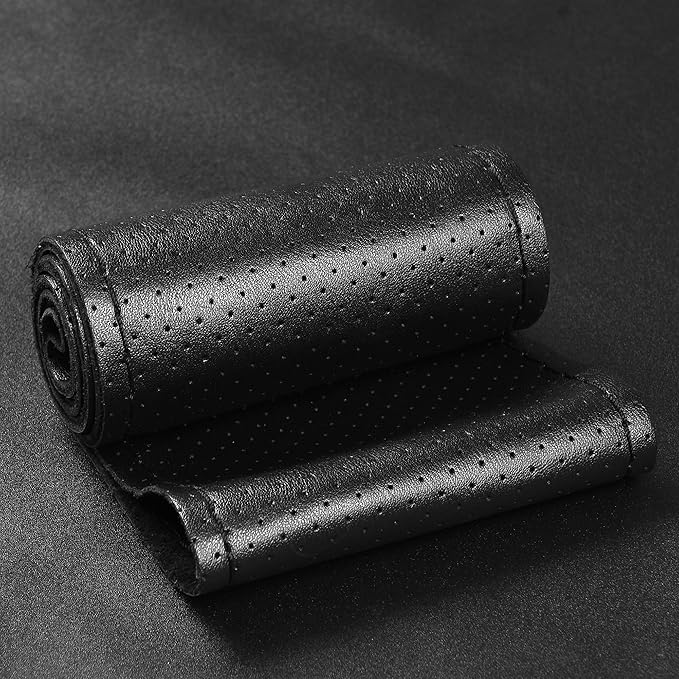 Top Genuine Leather Steering Wheel Cover with Anti-Slip Design, Soft Padding, Universal 15 Inch Auto Car Steering Wheel Stitch on Wrap