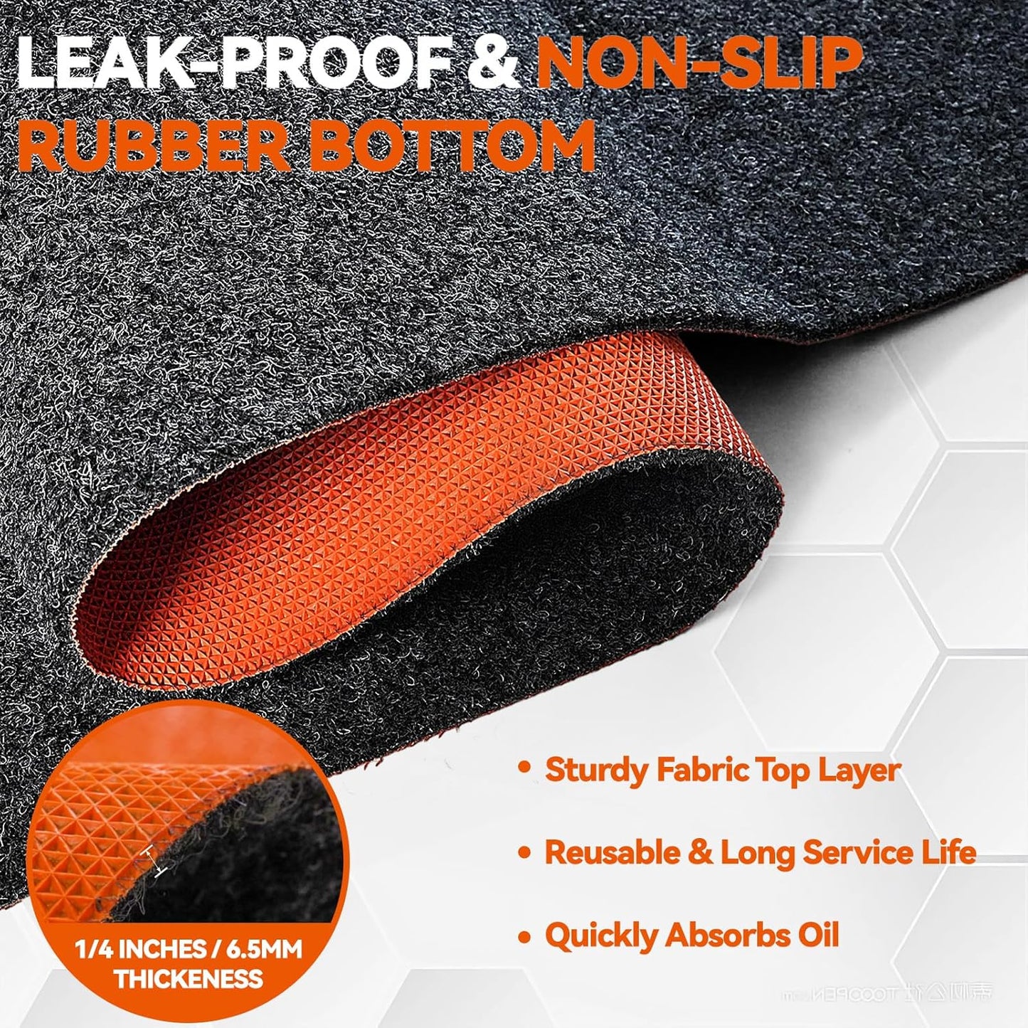 59" x 71" Heavy Duty Oil Spill Mat, Upgraded Garage Floor Mat for Under Car, 1/4" Waterproof Rubber Bottom Absorbs Oil Quickly, Washable, Reusable Oil Drip Leak Absorbent Pad